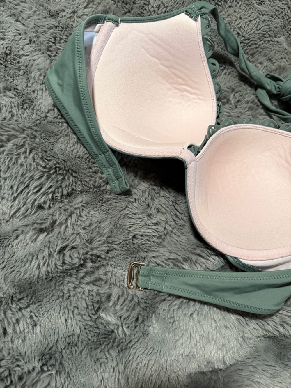 Scalloped Cutout Halter Bikini Top in Sage Green - Picture 6 of 7